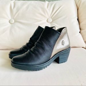 FLY LONDON SILVER & BLACK ANKLE BOOTS